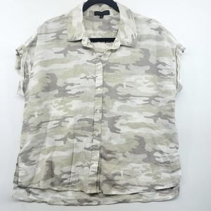 Sanctuary Short Sleeve Camo Linen Blend Shirt Medium